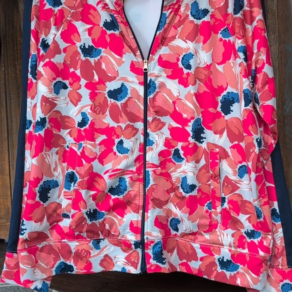 Aerie Floral Print Full Zip Track Jacket Navy Side Panel - Women's Large - Picture 3 of 6